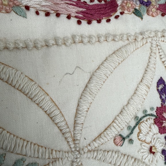 Vintage Pair Hand Embroidered Floral Throw Pillows~Granny Core~Lace Edges~